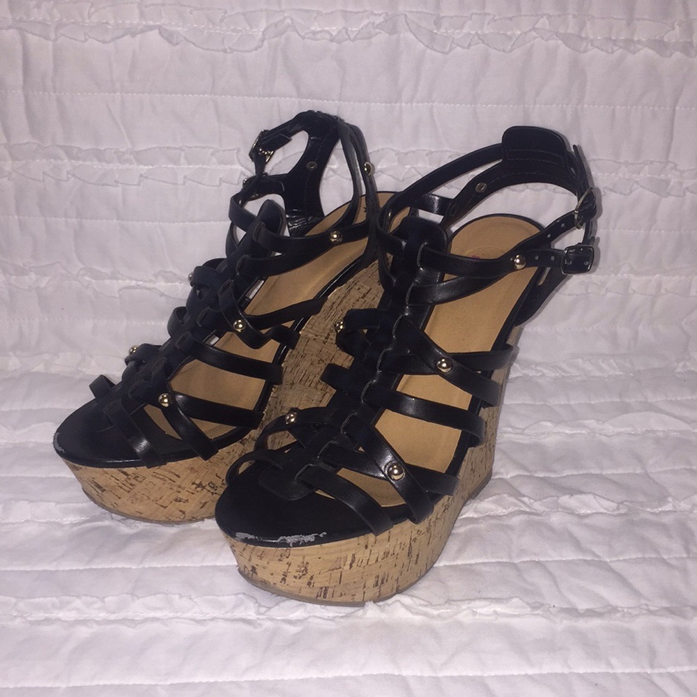 Black Cork Wedge Pumps